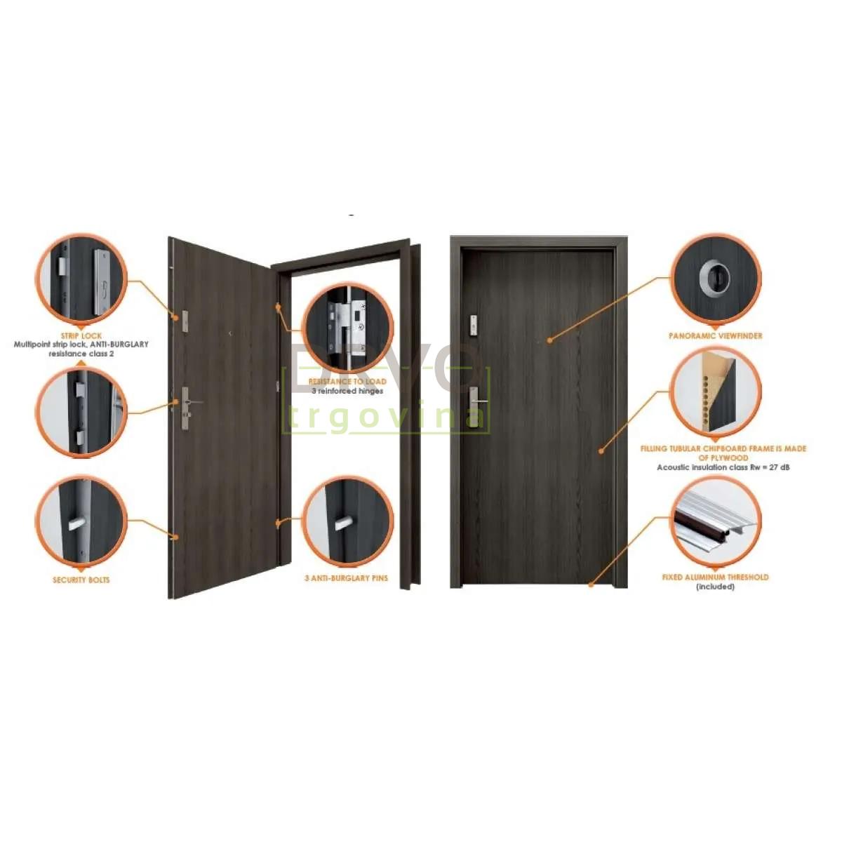 PROTUPROVALNA VRATA S DOVRATNIKOM EGIDA 29dB 95/204 D ANTRACIT B637 