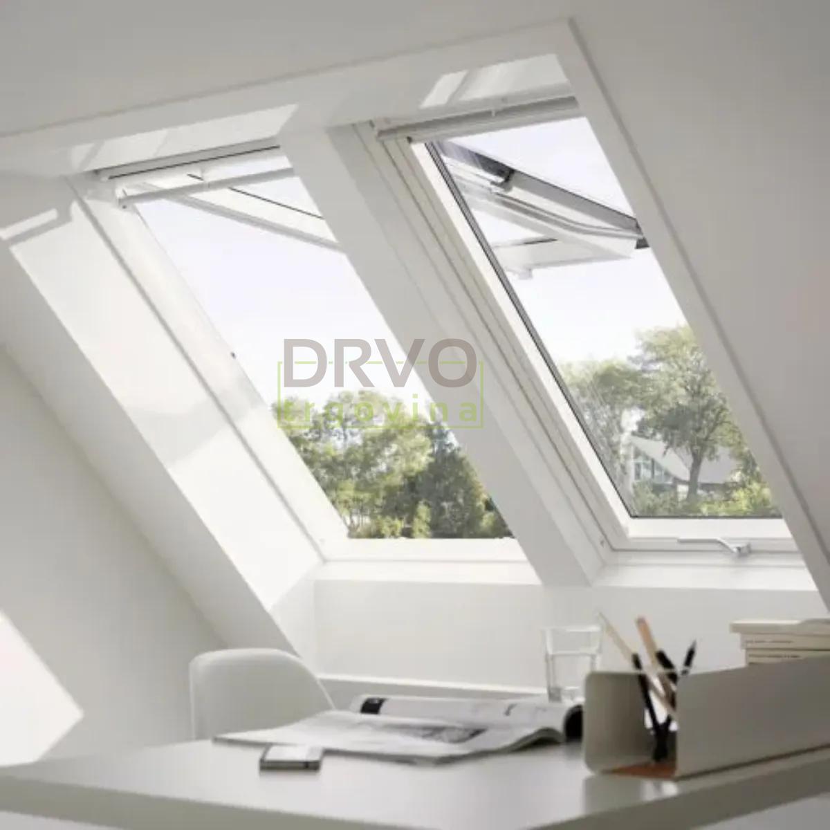 VELUX KROVNI PROZOR, BIJELI POLIURETAN, DVOSTRUKI OVJES, DONJA RUČKA, STAKLO 70 